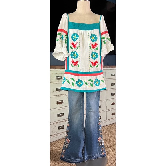 Anthropologie Driftwood Embroidered Flare Jeans Size 26 - Picture 6 of 14